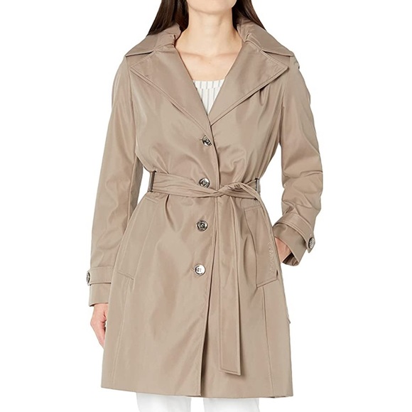 Calvin Klein Jackets & Blazers - Calvin Klein Women's Single Breasted Belted Rain Jacket with Removable Hood Sz M